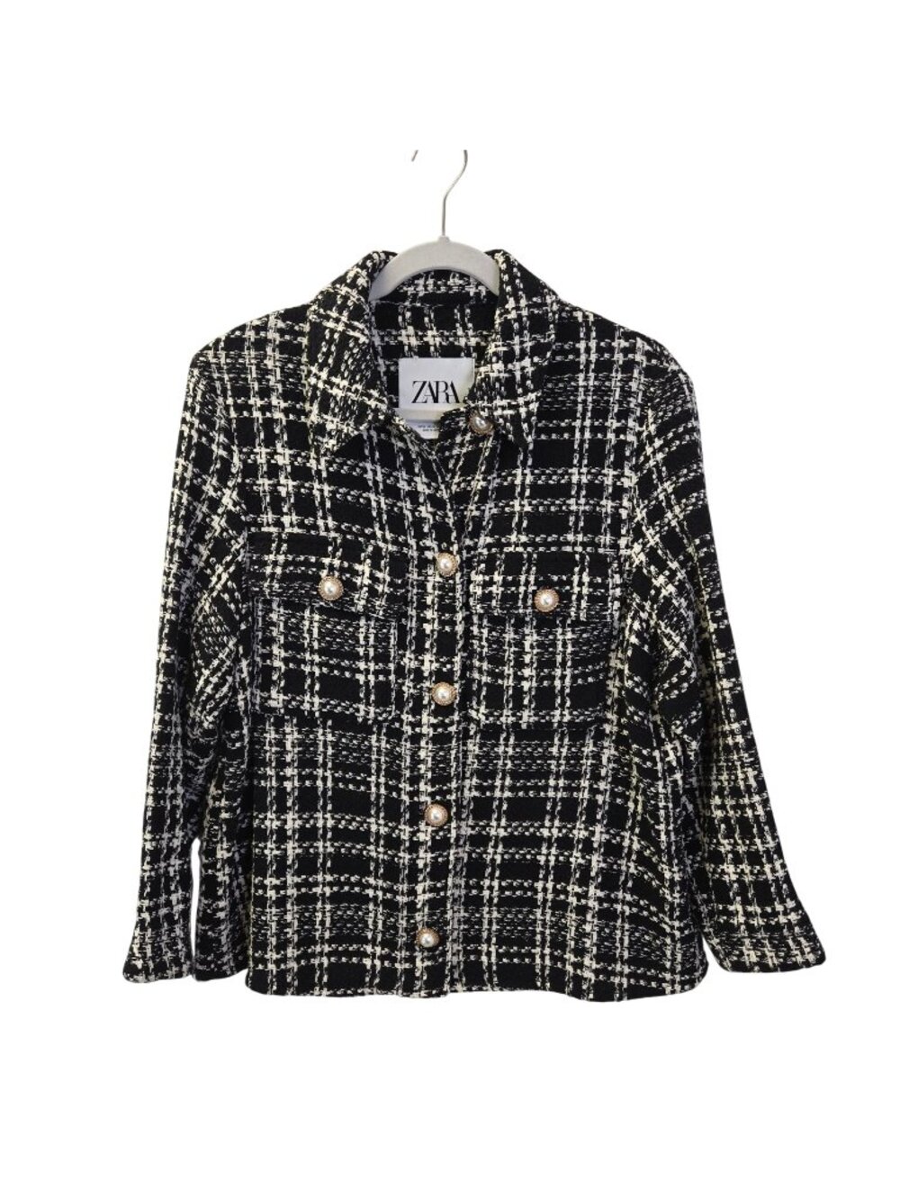 Zara Tweed Cotton Blend Pearlized Button Closure Shacket Size Medium